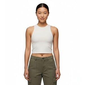 Prana Top Womens Medium White Lotus High Neck Tank Sleeveless Gym Organic Cotton